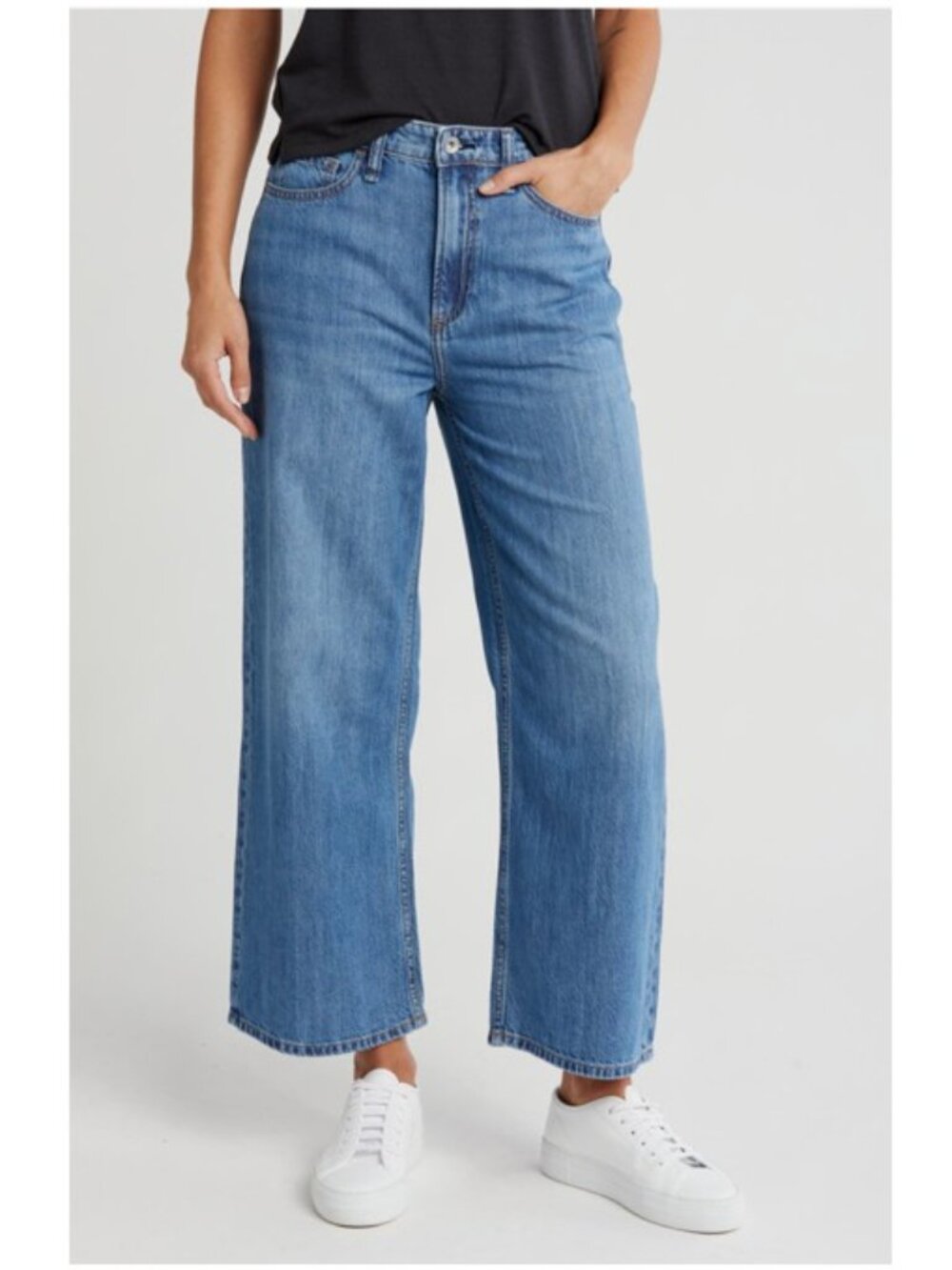 Rag & Bone Lori Mid Rise Crop Wide Leg Jeans Medium Wash Size 34
